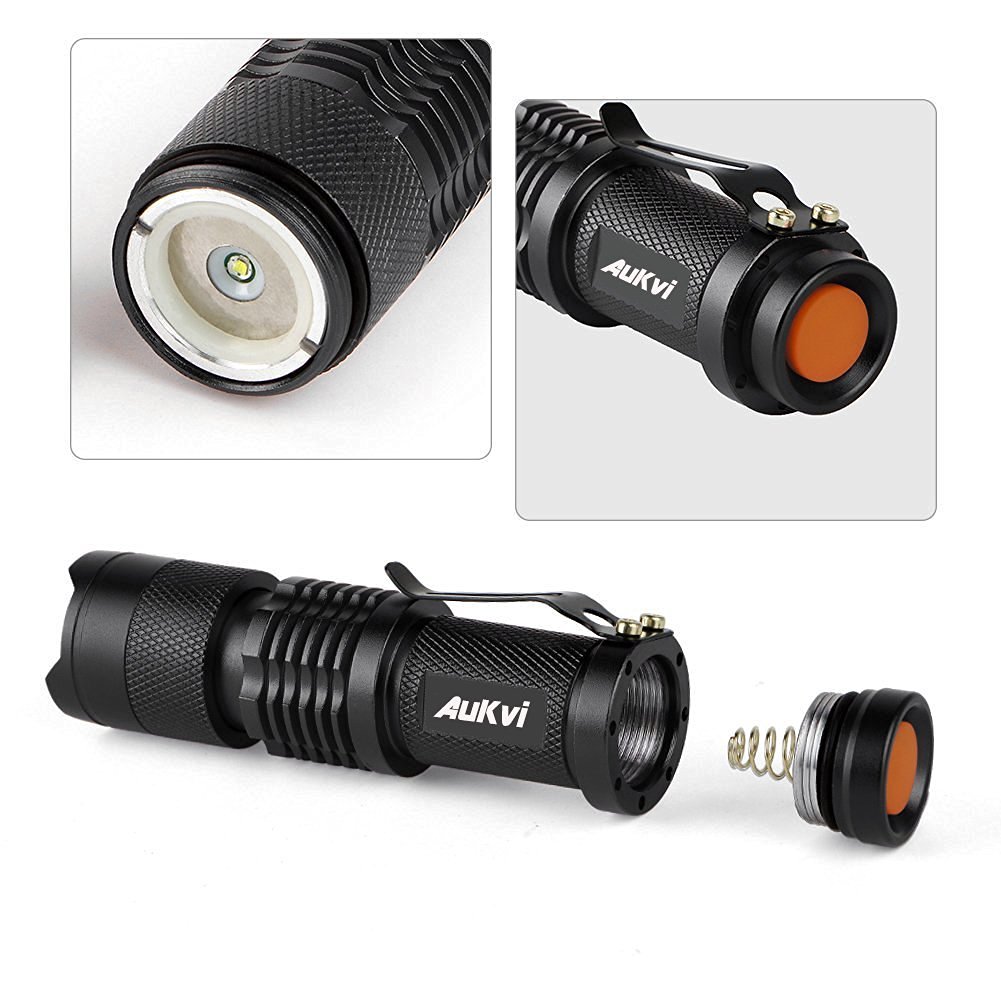 AuKvi 2Pcs Brightest Mini Flashlight Torch,300 Lumen LED 3 Mode